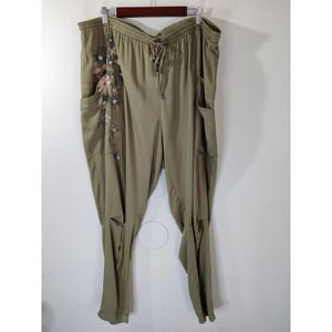 Oslo Green Floral Side Pleated Knee Drawstring Jogger Pants Women's Size 22